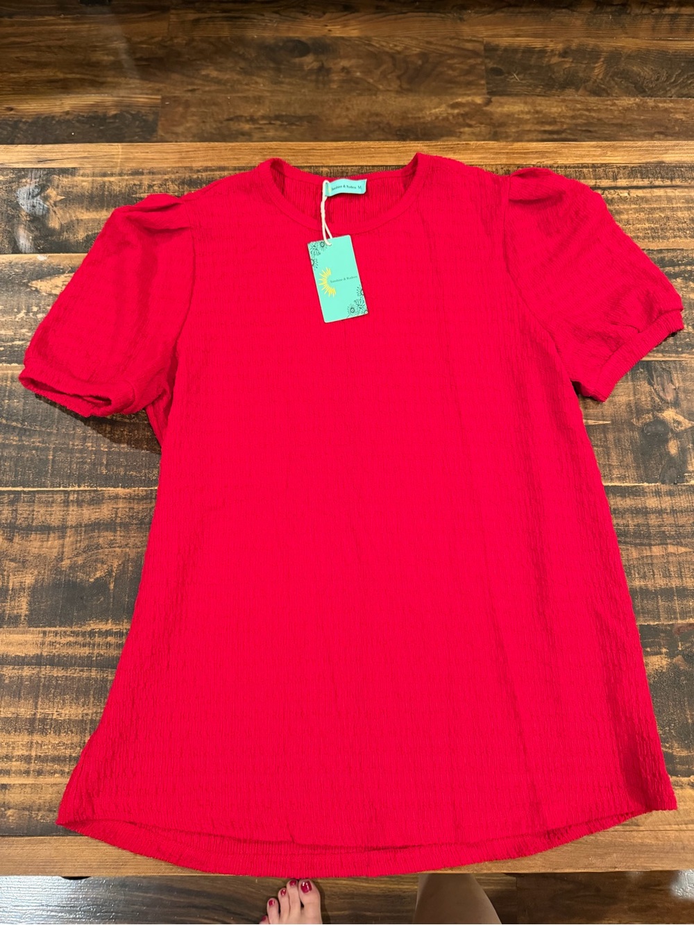 Red Puff Sleeve Short Sleeve Tee - Women